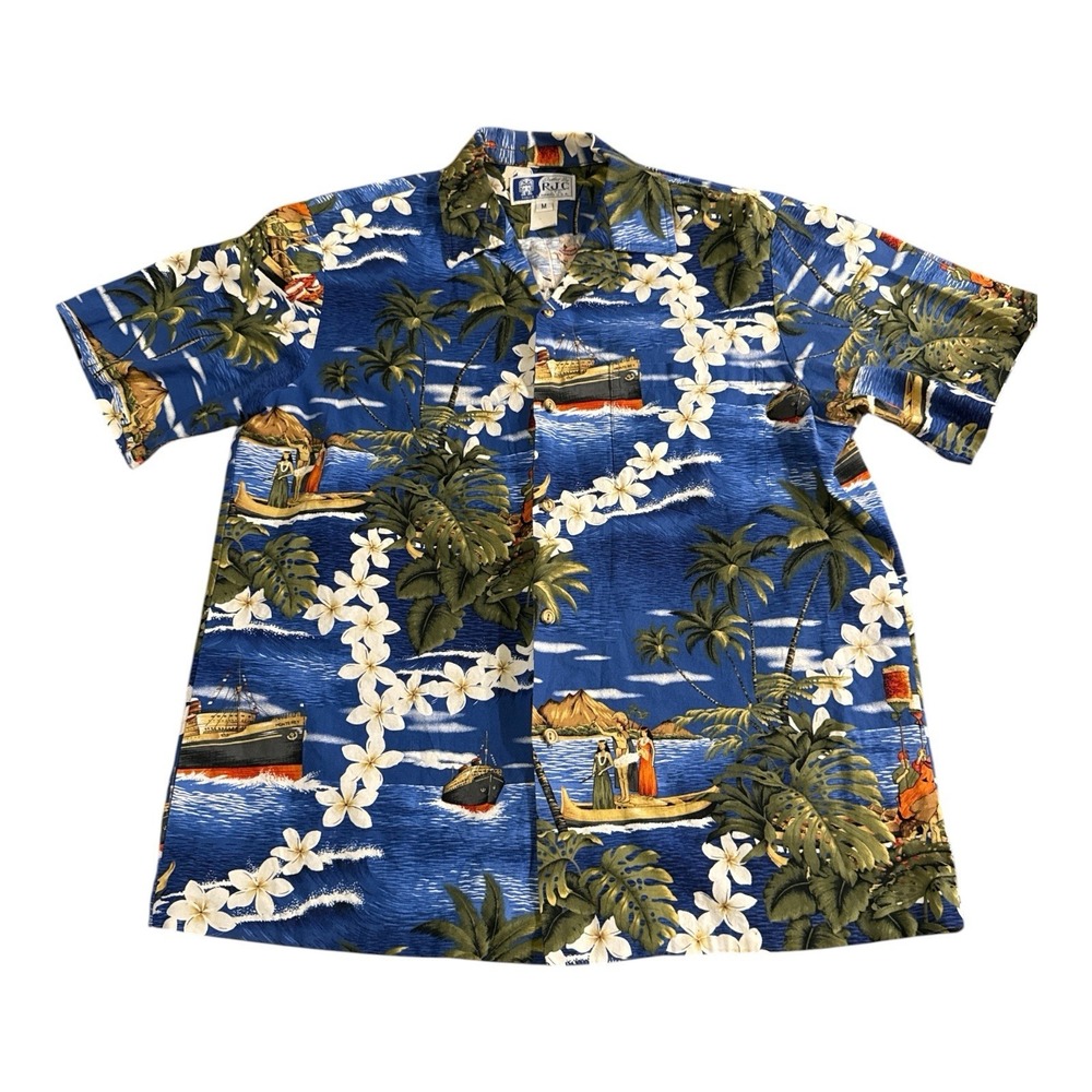 RJC Vintage Hawaiian Aloha Button Up Shirt Mens Medium Short Sleeve USA